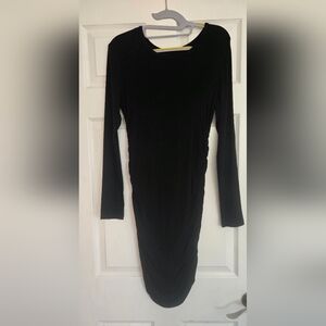 Knit Black Long Sleeve Bodycon Rusched Midi Dress -Nw/oT sz S